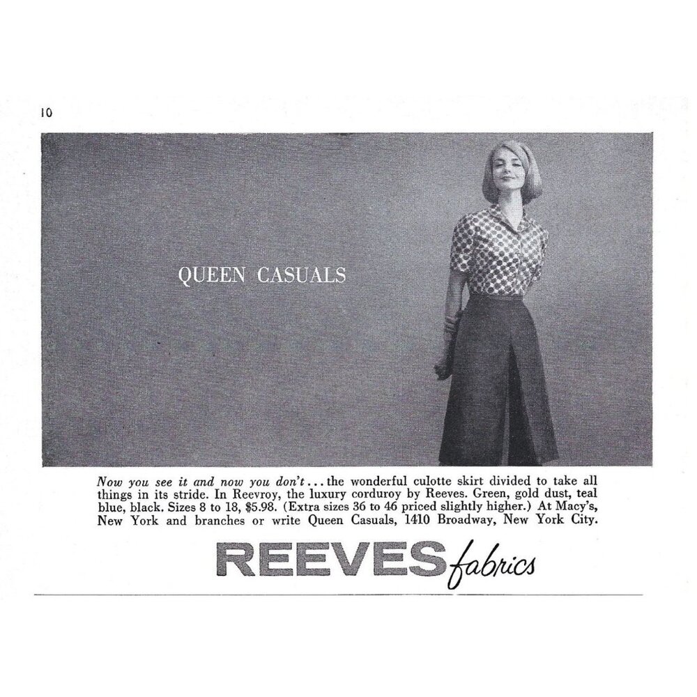 Queen Casuals Reeves Fabric Broadway New York City Advertisement 1960s Vintage P